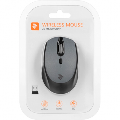 2E MF220 Simsiz Mouse – Boz, Kompakt və Yüngül, 2E-MF220WB