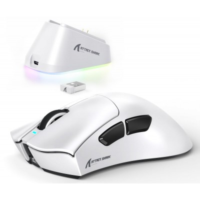 Attack Shark V3PRO UltraLight Wireless / Bluetooth Gaming Mouse with Charging Dock White