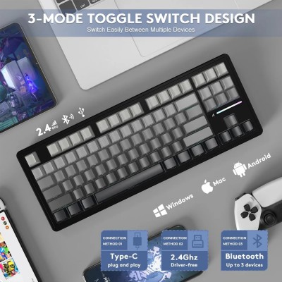 Attack Shark M87 Pro V2 Mechanical RGB 87 Keys Wireless / Bluetooth Gaming Keyboard Moonlight
