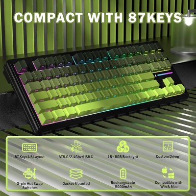 Attack Shark M87 Pro V2 Mechanical RGB 87 Keys Wireless / Bluetooth Gaming Keyboard Matcha