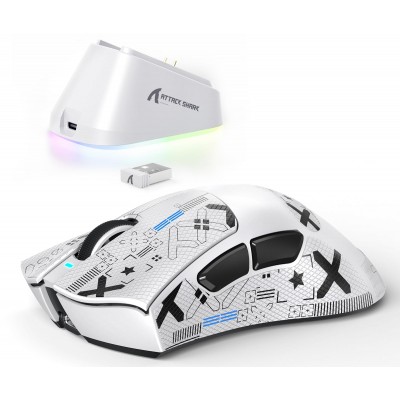 Attack Shark V3PRO UltraLight Wireless / Bluetooth Gaming Mouse with Charging Dock White