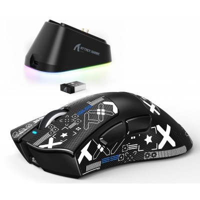Attack Shark V3PRO UltraLight Wireless / Bluetooth Gaming Mouse with Charging Dock Black