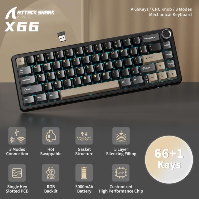 Attack Shark X66 Mechanical 60% RGB Strawberry Switch Wireless / Bluetooth Gaming Keyboard Black