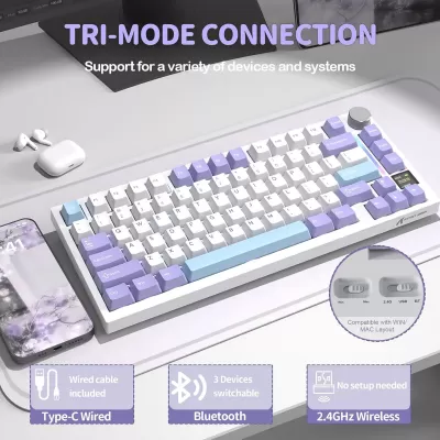 Keyboard Attack Shark X820 Ultra 75% Mechanical Wireless/BT Switch Purple